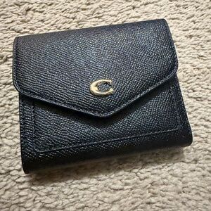 Coach tri fold Black Leather Wallet with Gold Accent